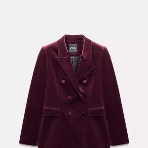Zara Women's Deep Burgundy Velvet Blazer